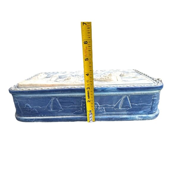 Vintage Incolay Stone Nautical Keepsake Box Castle Maritime Scene Pirate Storage - Picture 7 of 13